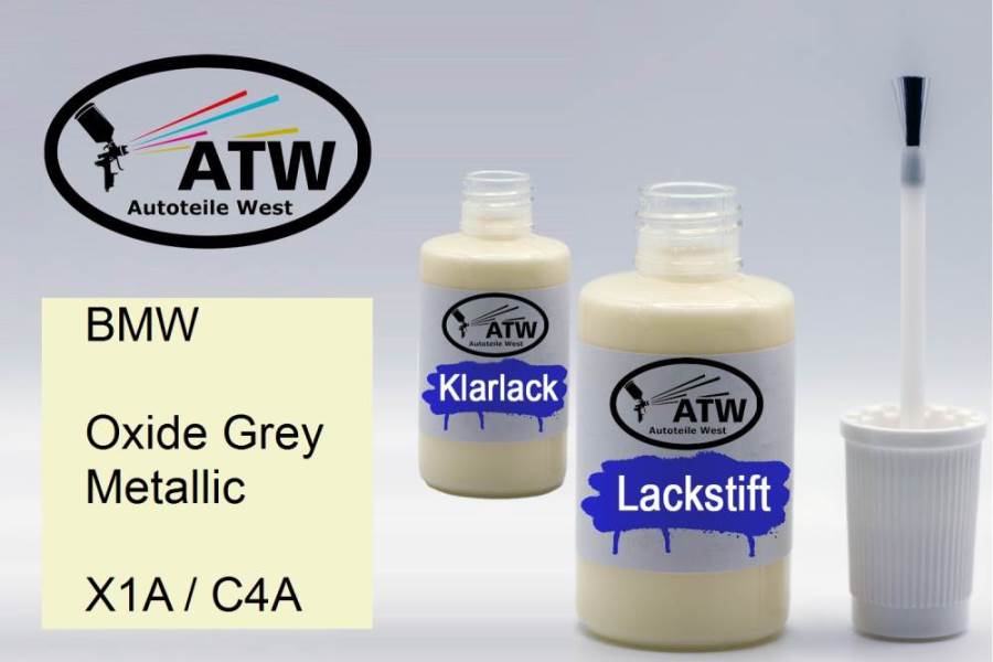 BMW, Oxide Grey Metallic, X1A / C4A: 20ml Lackstift + 20ml Klarlack - Set, von ATW Autoteile West.